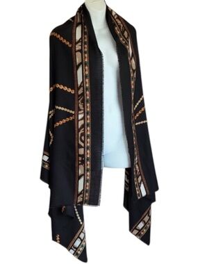 Chico's Wrap, Women's 35" x 76", Black & Gold Patterned Scarf Shawl. EUC